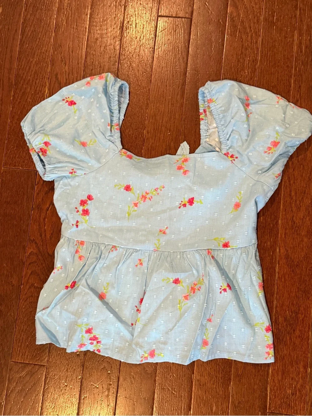 The Children's Place Light Blue Floral Puff-Sleeve Blouse